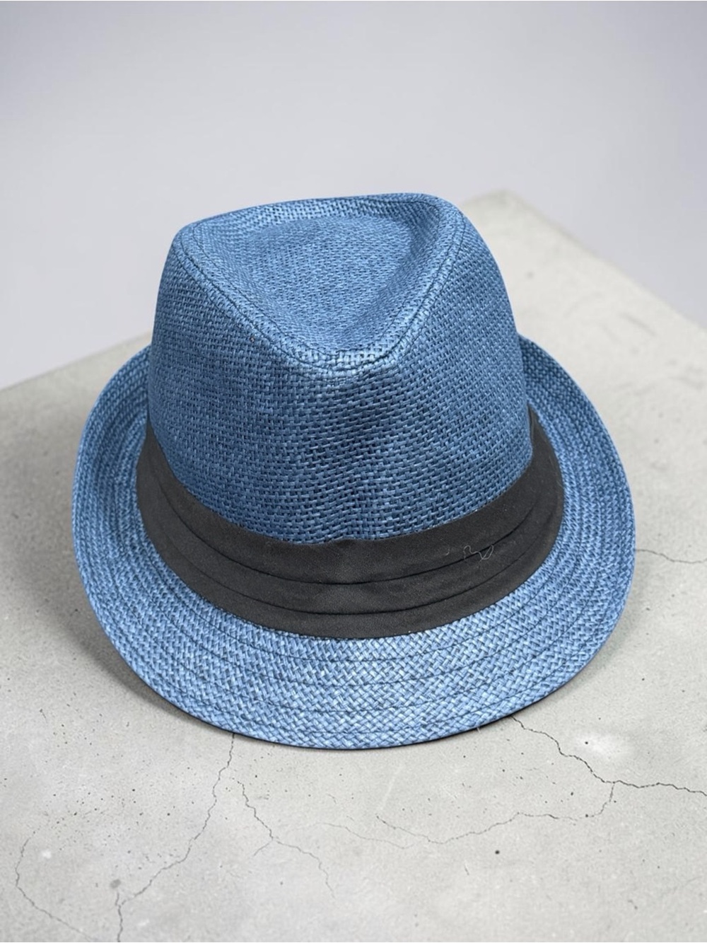 Blue Straw Fedora with Black Band